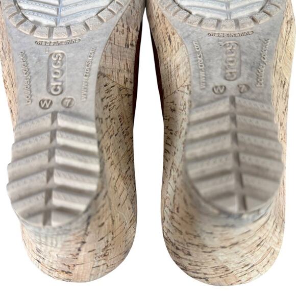 Crocs A-Leigh Leather Brown Cork Wedge Slingback Open Toe Sandals Shoes sz 7 - Picture 14 of 16